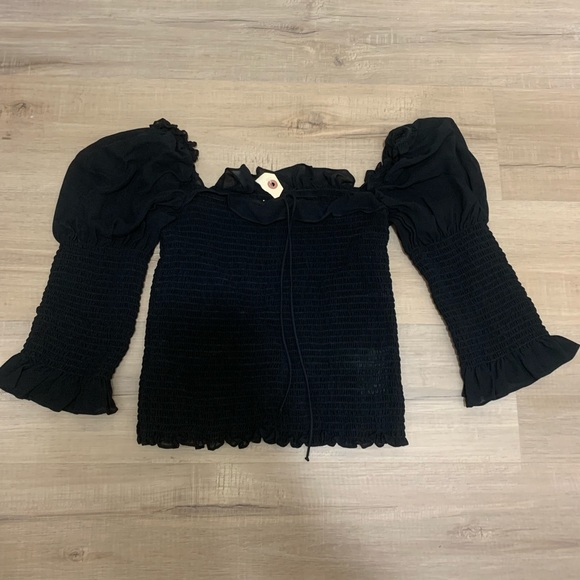 Black Reformation Square Neckline Three-quarter Sleeve Top - Picture 1 of 7